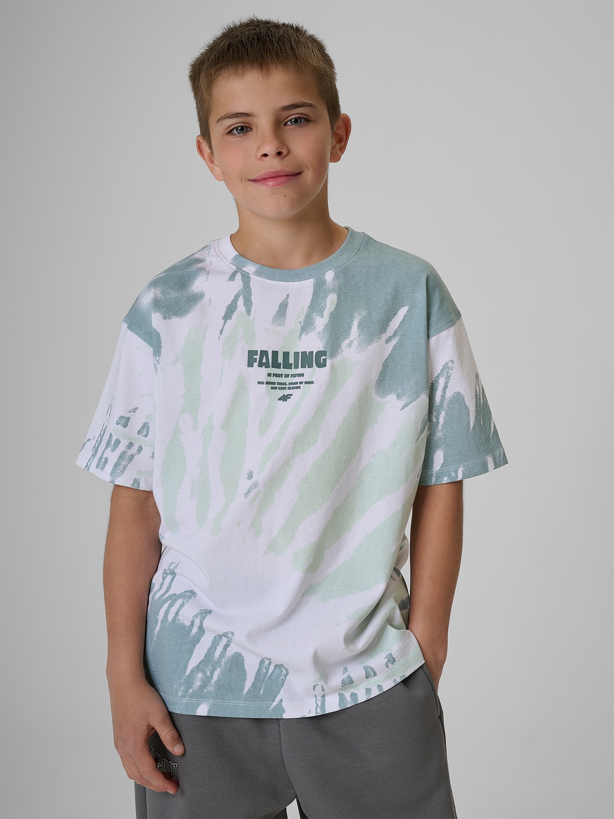 4F T-shirt loose z nadrukiem chłopięcy - zielony 158/164 (12-14 lat)