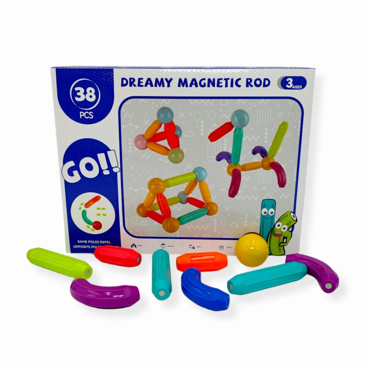 Magnetyczne pałeczki i kulki konstrukcyjne 38 el. – klocki magnetyczne 3+