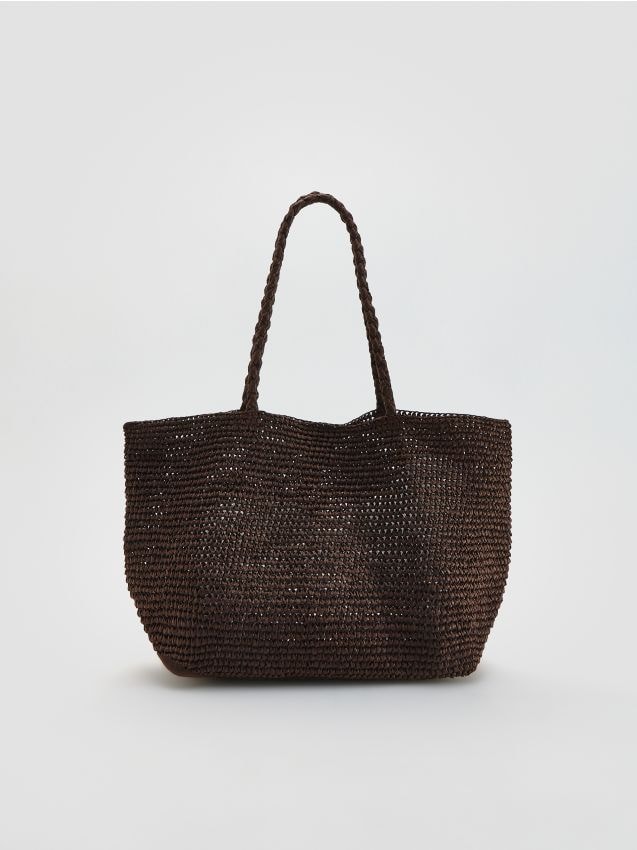 Reserved - Pleciona torebka shopper - ciemnobrązowy