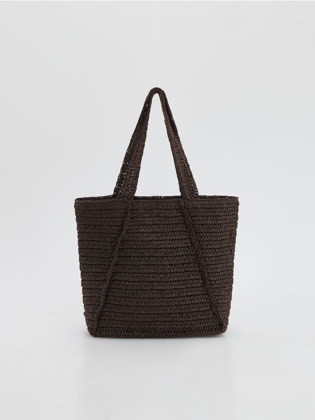 Reserved - Pleciona torebka shopper - ciemnobrązowy