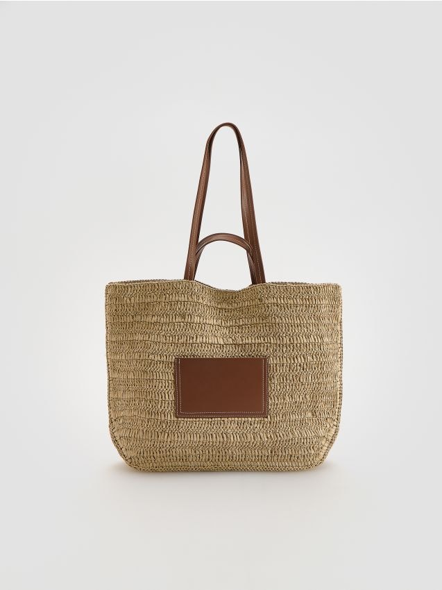 Reserved - Pleciona torebka shopper - brązowy