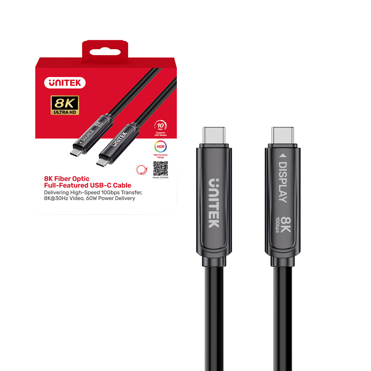 Unitek Kable optyczne USB-C (10Gbps, PD60W, 8K@30Hz) 15m C14178ABK01-15M