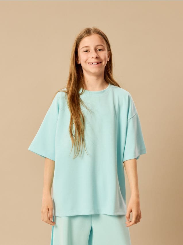Reserved - T-shirt z modalem - jasnoturkusowy