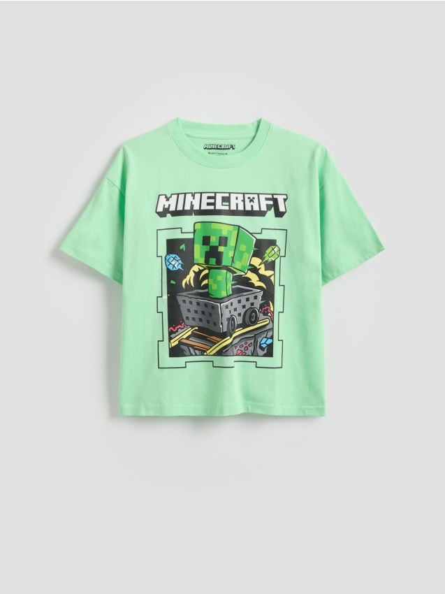 Reserved - Bawełniany t-shirt Minecraft - jasnozielony