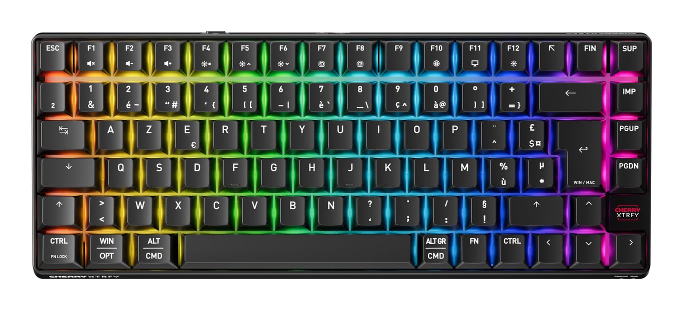 CHERRY XTRFY K33 Compact Wireless klawiatura Gaming USB + RF Wireless + Bluetooth AZERTY Francuski Czarny G8D-24030PAAFR-2