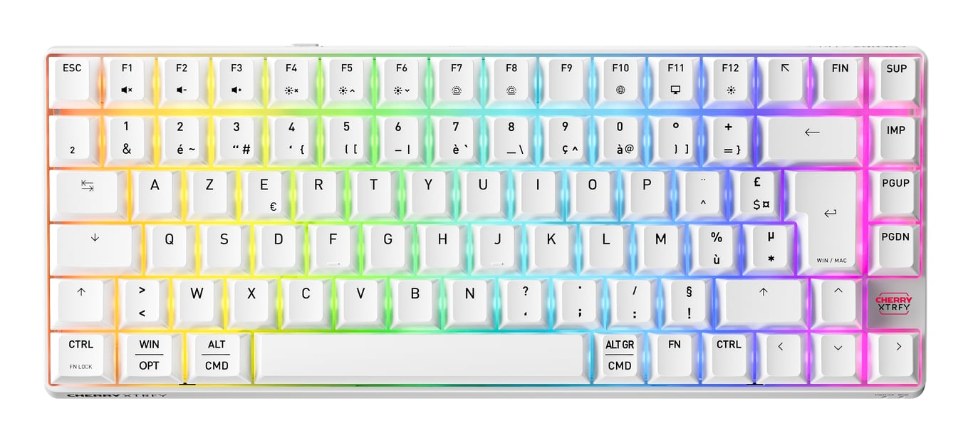 CHERRY XTRFY K33 Compact Wireless klawiatura Gaming USB + RF Wireless + Bluetooth AZERTY Francuski Biały G8D-24030PAAFR-0