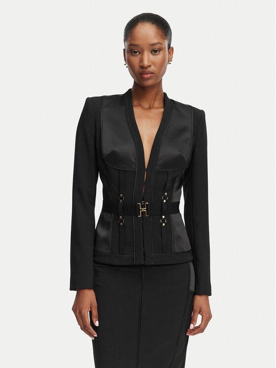 Elisabetta Franchi Marynarka GI-233-62E2-V840 Czarny Slim Fit
