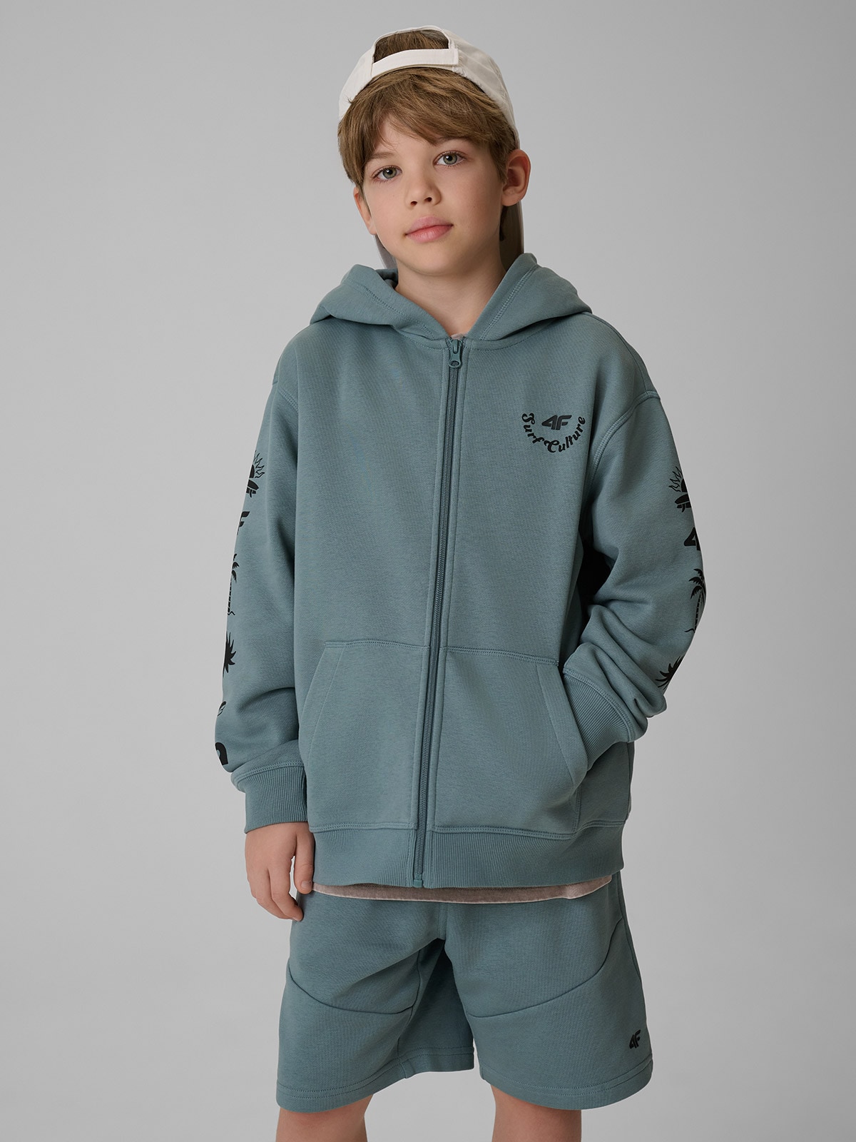 4F Bluza dresowa loose z kapturem chłopięca - turkusowa 158/164 (12-14 lat)