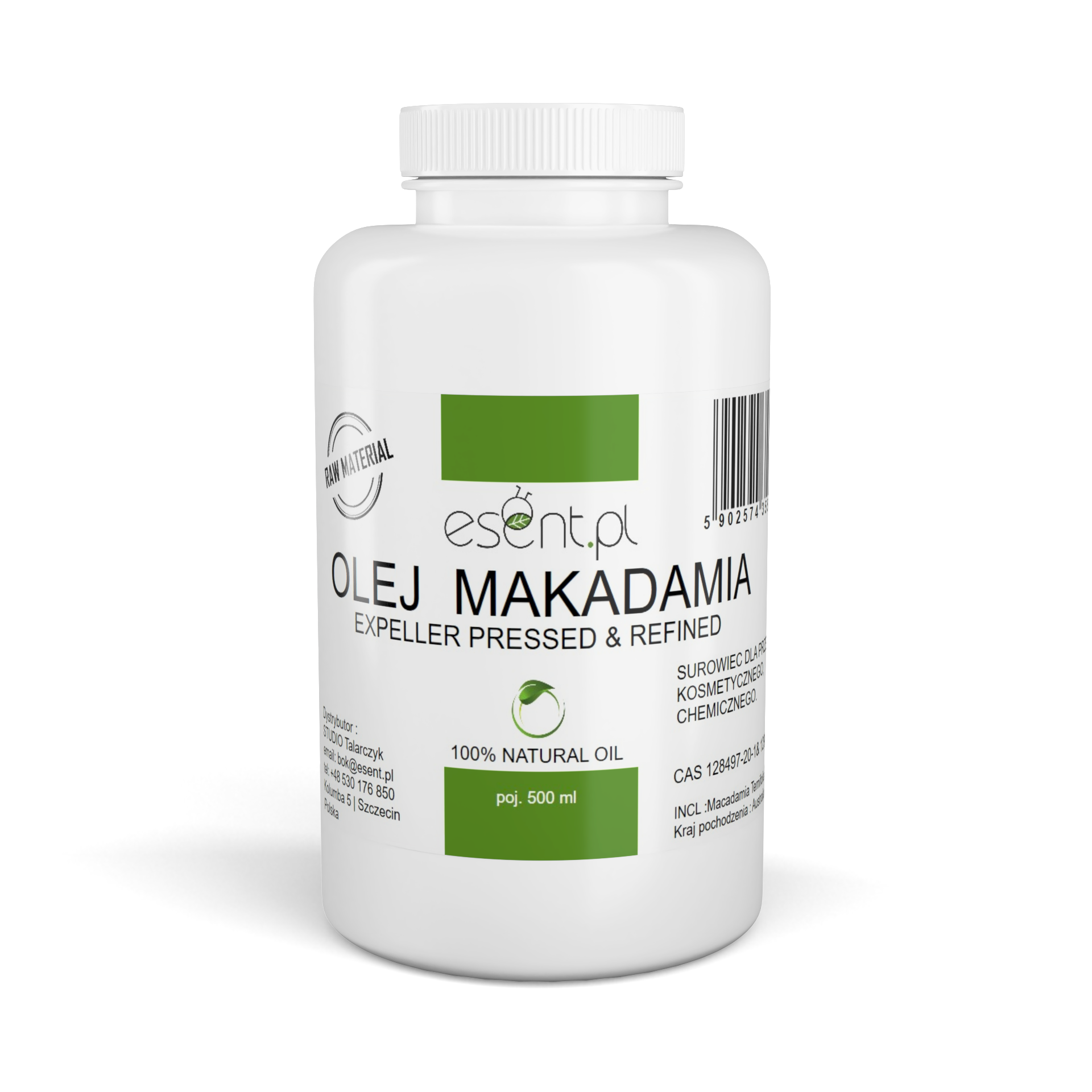 Olej Makadamia tłoczony na zimno 500 ml RAFINOWANY