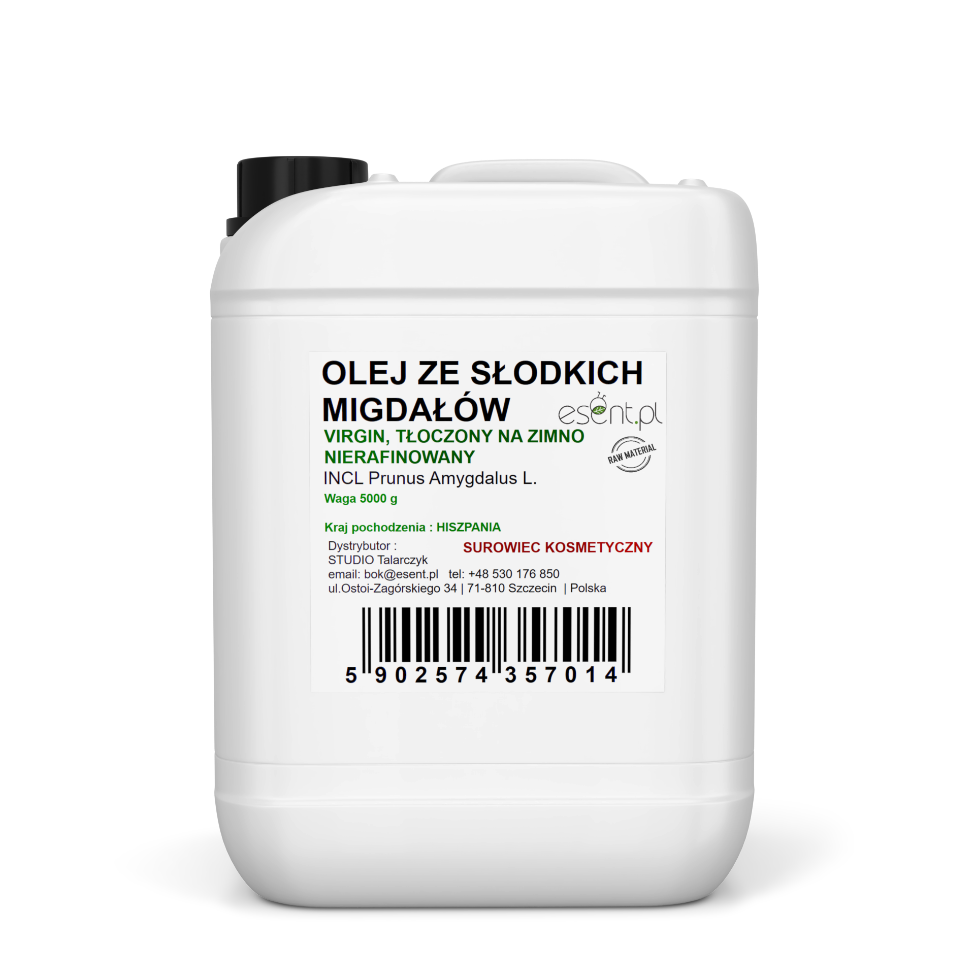 Olej ze Słodkich Migdałów VIRGIN, tłoczony na zimno 5000 g.