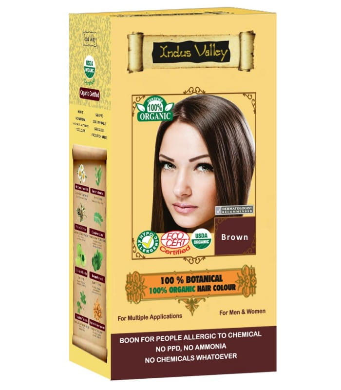 Ziołowa farba z henną, BRĄZ, w 100% ekologiczna, CERTYFIKOWANA - ECOCERT, VEGE, HALAL, 120 g, Indus Valley