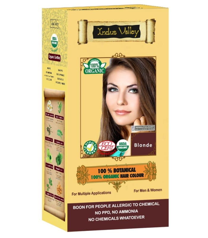 Ziołowa farba z henną, BLOND, w 100% ekologiczna, CERTYFIKOWANA - ECOCERT, VEGE, HALAL, 120 g, Indus Valley