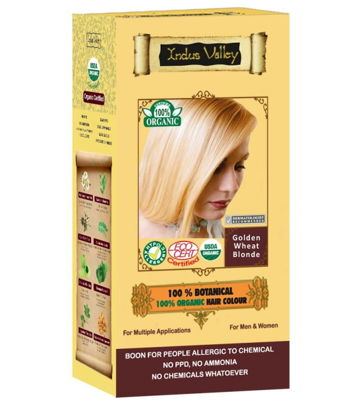 Ziołowa farba z henną, ZŁOCISTY BLOND, w 100% ekologiczna, CERTYFIKOWANA - ECOCERT, VEGE, HALAL, 120 g, Indus Valley