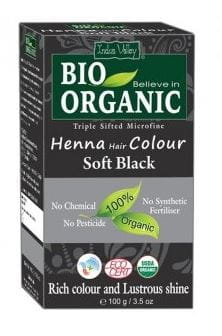 Henna - farba do włosów na bazie henny, ŁAGODNA CZERŃ, w 100% ekologiczna, CERTYFIKOWANA - ECOCERT, vege 100 g, Indus Valley