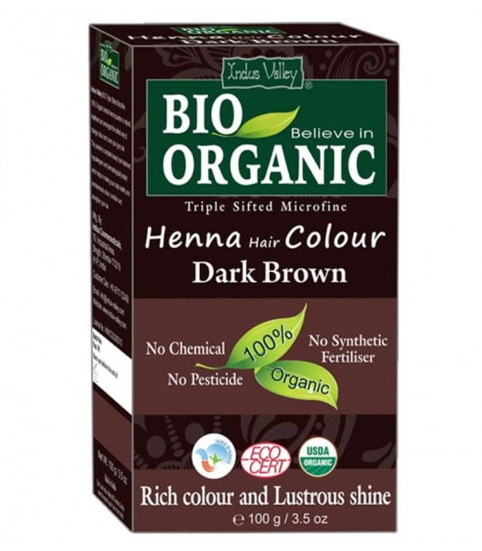 Henna - farba do włosów na bazie henny, CIEMNY BRĄZ, w 100% ekologiczna, CERTYFIKOWANA - ECOCERT, vege, 100 g, Indus Valley