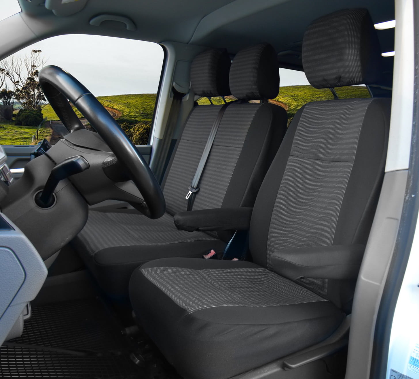 VW T6 Transporter / Caravelle / Multivan (od 2015-/ 2019-) Pokrowce dedykowane LUX (materiał tapicerski)