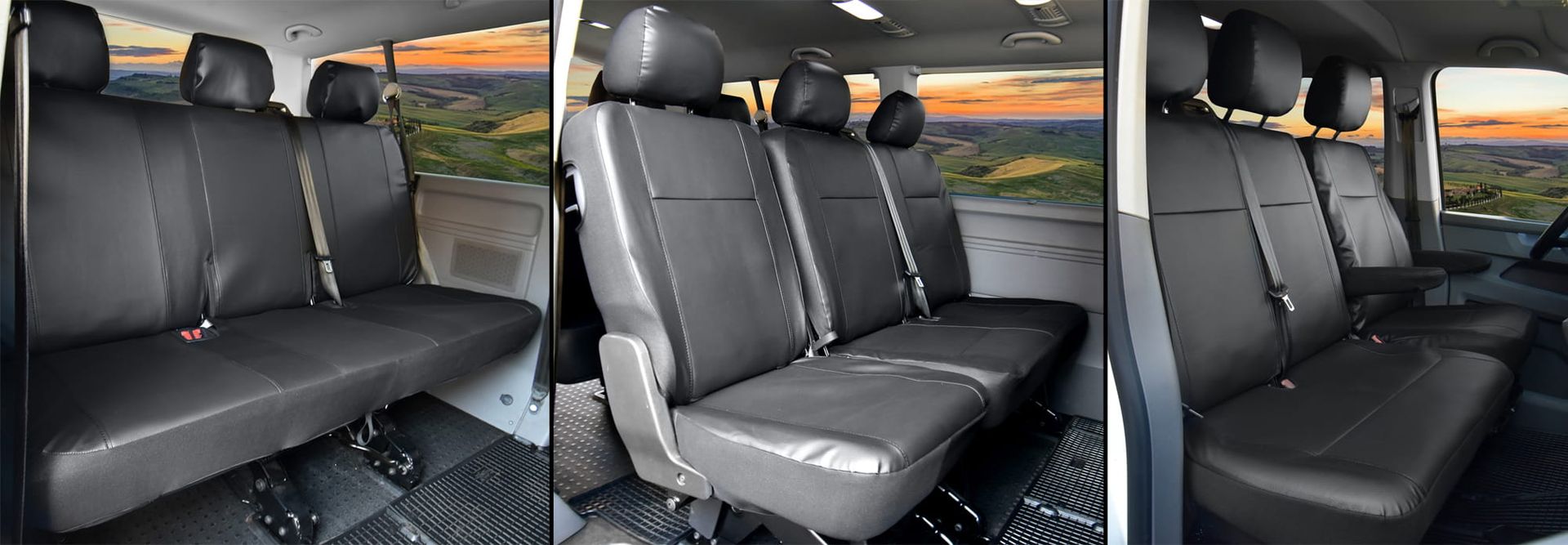 VW T6 Transporter/Caravelle (od 2015-/ 2019-) Pokrowce dedykowane MEISTER (czarna eko-skóra)
