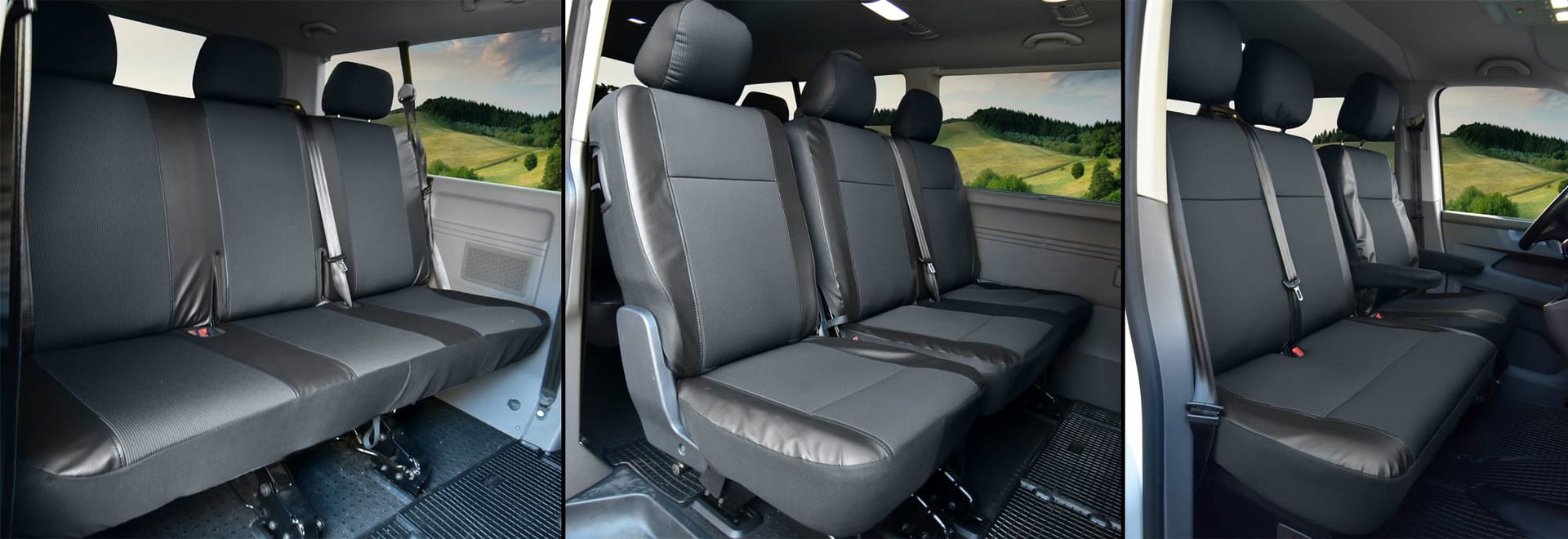 VW T6 Transporter/Caravelle (od 2015-/ 2019-) Pokrowce dedykowane VIVA (eko-skóra i materiał tapicerski)