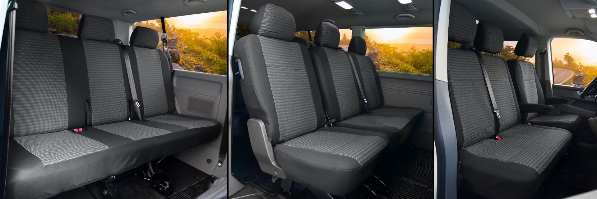 VW T6 Transporter/Caravelle 9 miejsc (od 2015-/ 2019-) Pokrowce dedykowane LUX (materiał tapicerski)