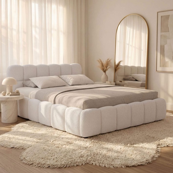 Łóżko tapicerowane z pojemnikiem SFG0212 140x200 Boucle Biały #1