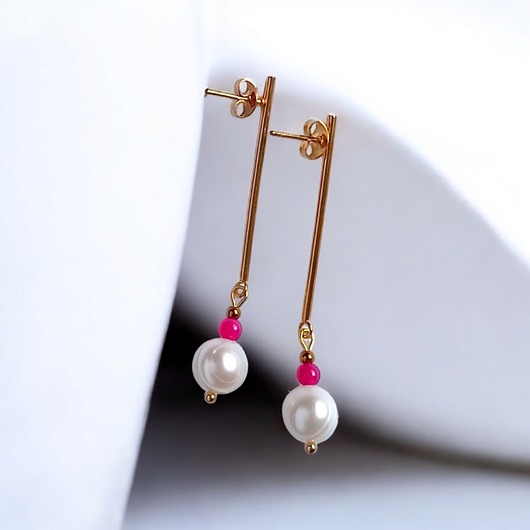 Kolczyki FUCHSIA & PEARL collection: perła i agat : długie sztyfty
