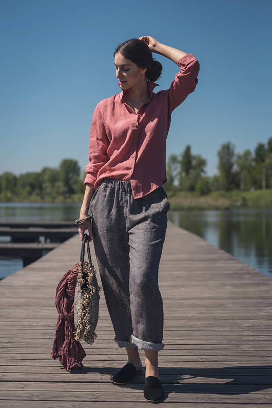 Lniana koszula lilia wodna