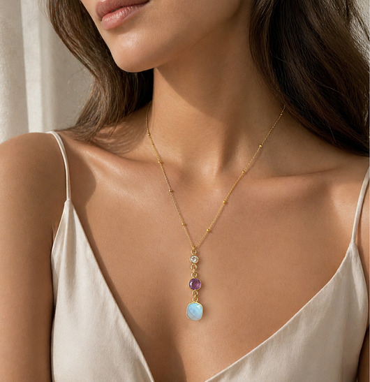 Naszyjnik TRINITY ,szlachetne kamienie chalcedon ametyst cyrkonia