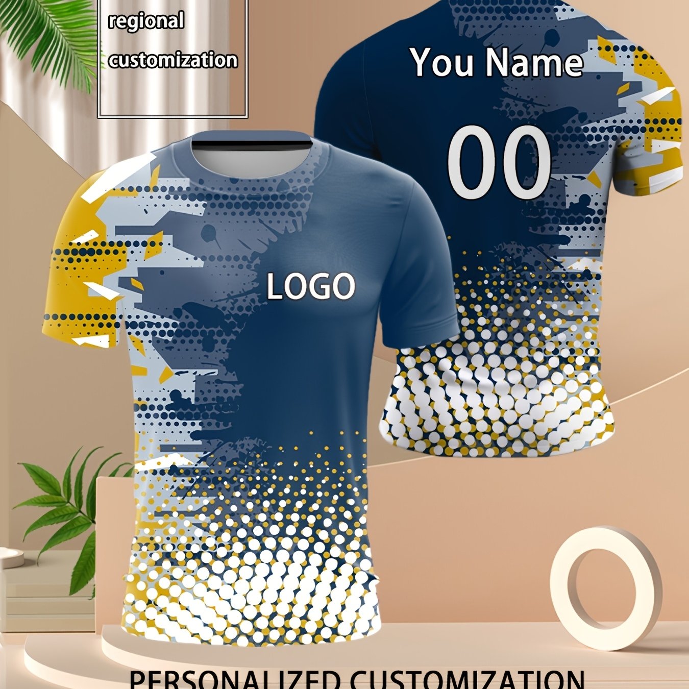 TEMU Męska koszulka sportowa na z możliwością personalizacji, modny geometryczny wzór, krótki rękaw, wygodna, elastyczna i oddychająca, idealna na co