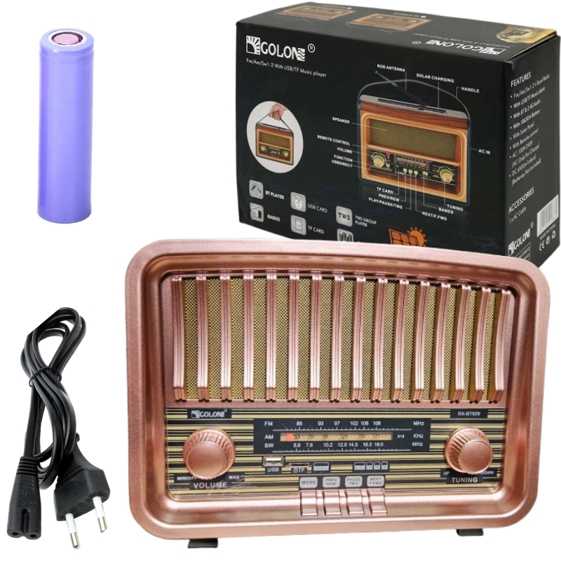 GOLON Radio Vintage FM akumulatorowe z Bluetooth USB Miedz kol.2