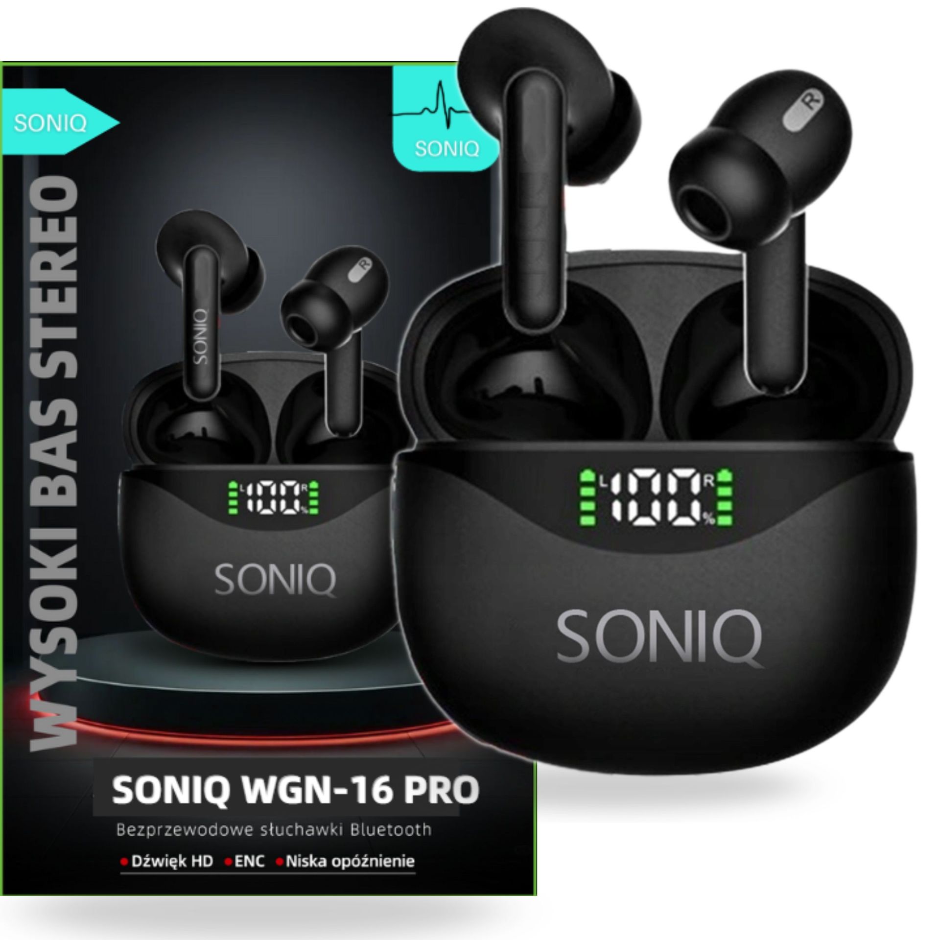 SONIQ Słuchawki Bezprzewodowe Bluetooth 5.3 WGM-16 PRO