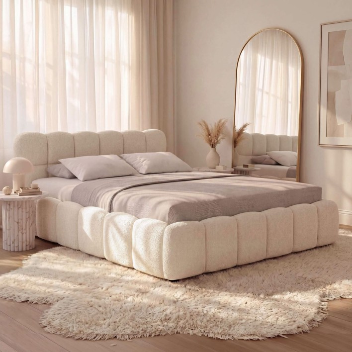 Łóżko tapicerowane z pojemnikiem SFG0212 140x200 Boucle Ecru #33