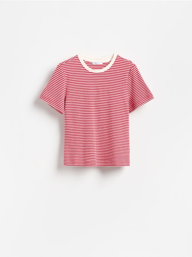 Reserved - T-shirt z bawełny merceryzowanej - czerwony