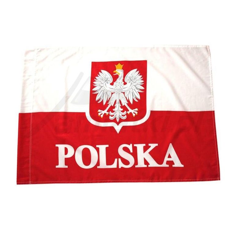 Polska - Flaga z godłem i napisem 150 x 90 cm