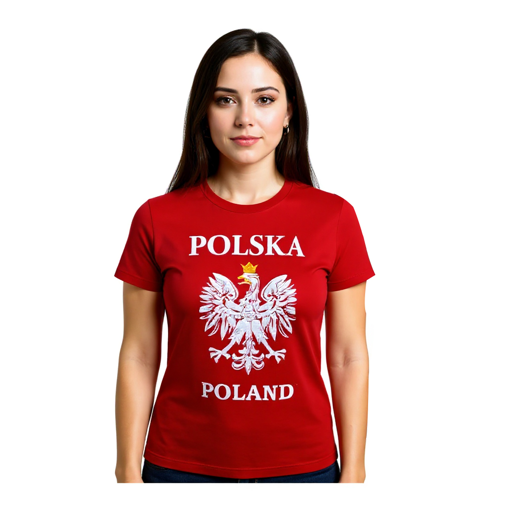 POLSKA Koszulka Damska Kibica ORZEŁ WYPUKŁY Patriotyczna TWÓJ NAPIS