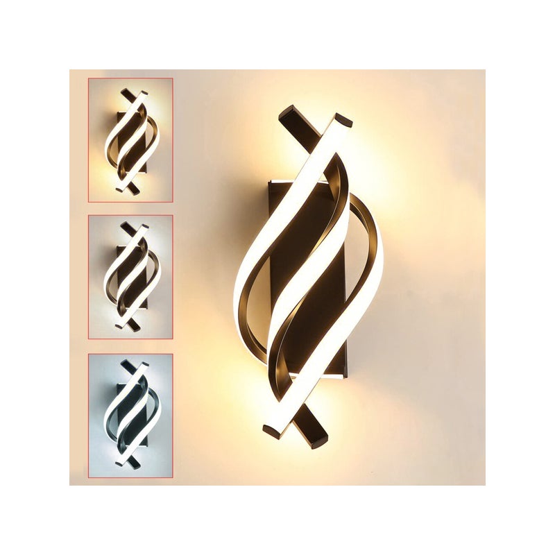 Czarna lampa ścienna LED, oświetlenie wewnętrzne, design spiralny, zmienna intensywność, 3 kolory (światło białe/światło neutralne/światło ciepłe)