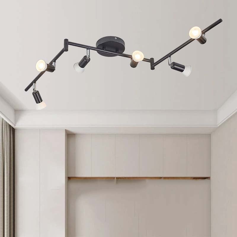 Reflektor sufitowy LED 6 żarówek, nowoczesna lampa sufitowa, obracany reflektor na 330°, czarny
