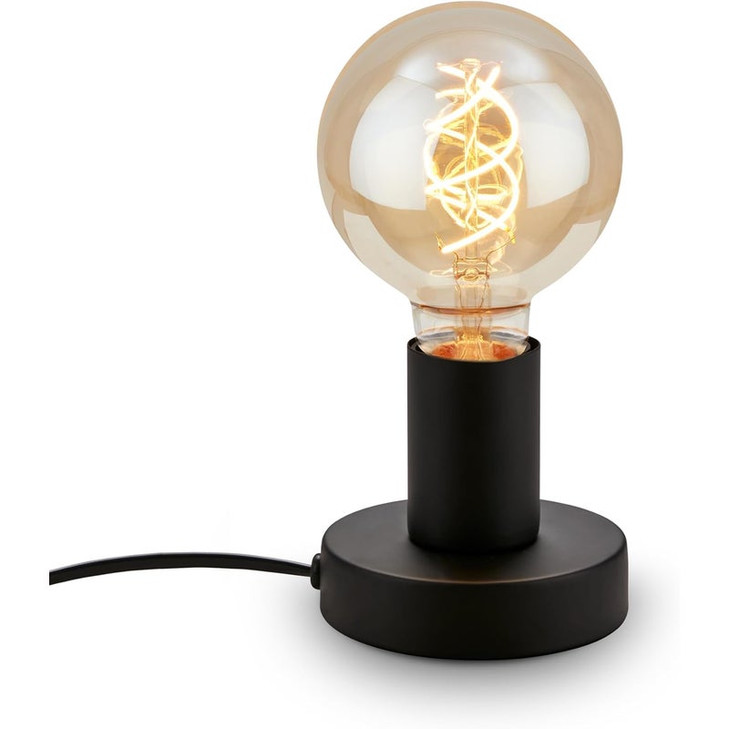Lampka nocna w stylu vintage z przełącznikiem na kablu, gwint E27, max. 10 W, lampka stołowa vintage, lampka do czytania, 10 x 9 cm, czarna