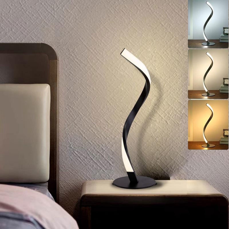 Nowoczesna lampa biurkowa spiralna z przewodem, lampy nocne 3 kolory, nowoczesna lampka nocna, lampa biurowa LED, wtyczka UE, czarna