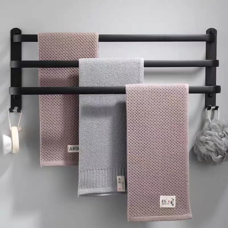 Czarny aluminiowy wieszak na ręczniki – montowany na ścianie, bez wiercenia, 3 drążki o długości 40 cm