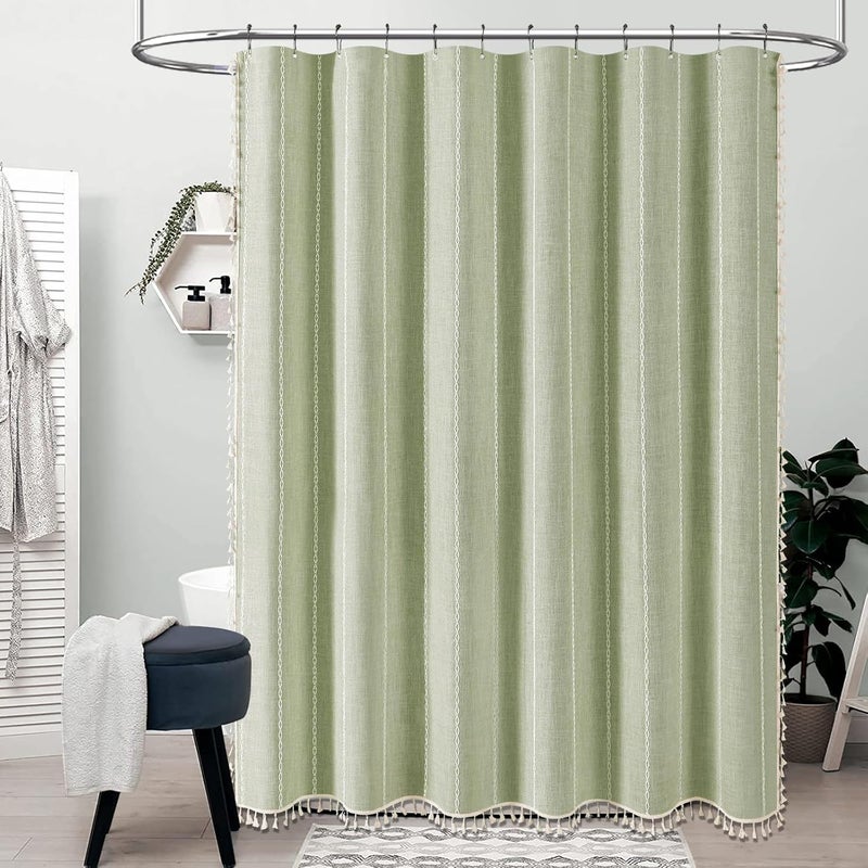 Nowoczesna zasłona prysznicowa w stylu boho z pomponami (zielona, 1 sztuka, 183*213 cm)