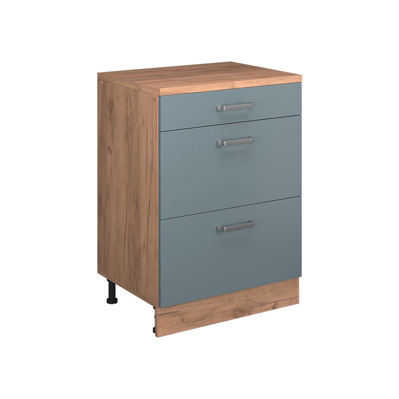 Vicco Kuchenna szafka pod skos R-Line, Niebiesko-szary, 60 cm bez skosu z 3 szufladami