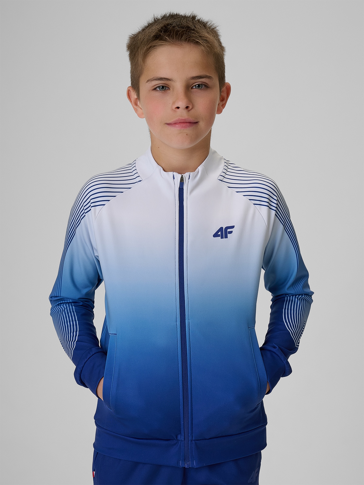 4F Bluza sportowa regular bez kaptura chłopięca - niebieska 158/164 (12-14 lat)