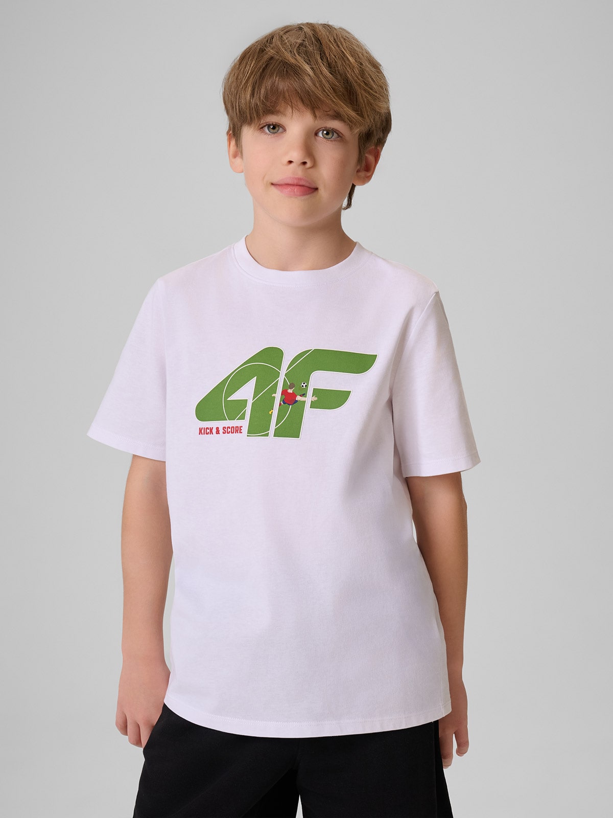 4F T-shirt regular z nadrukiem chłopięcy - biały 164 (13-14 lat)