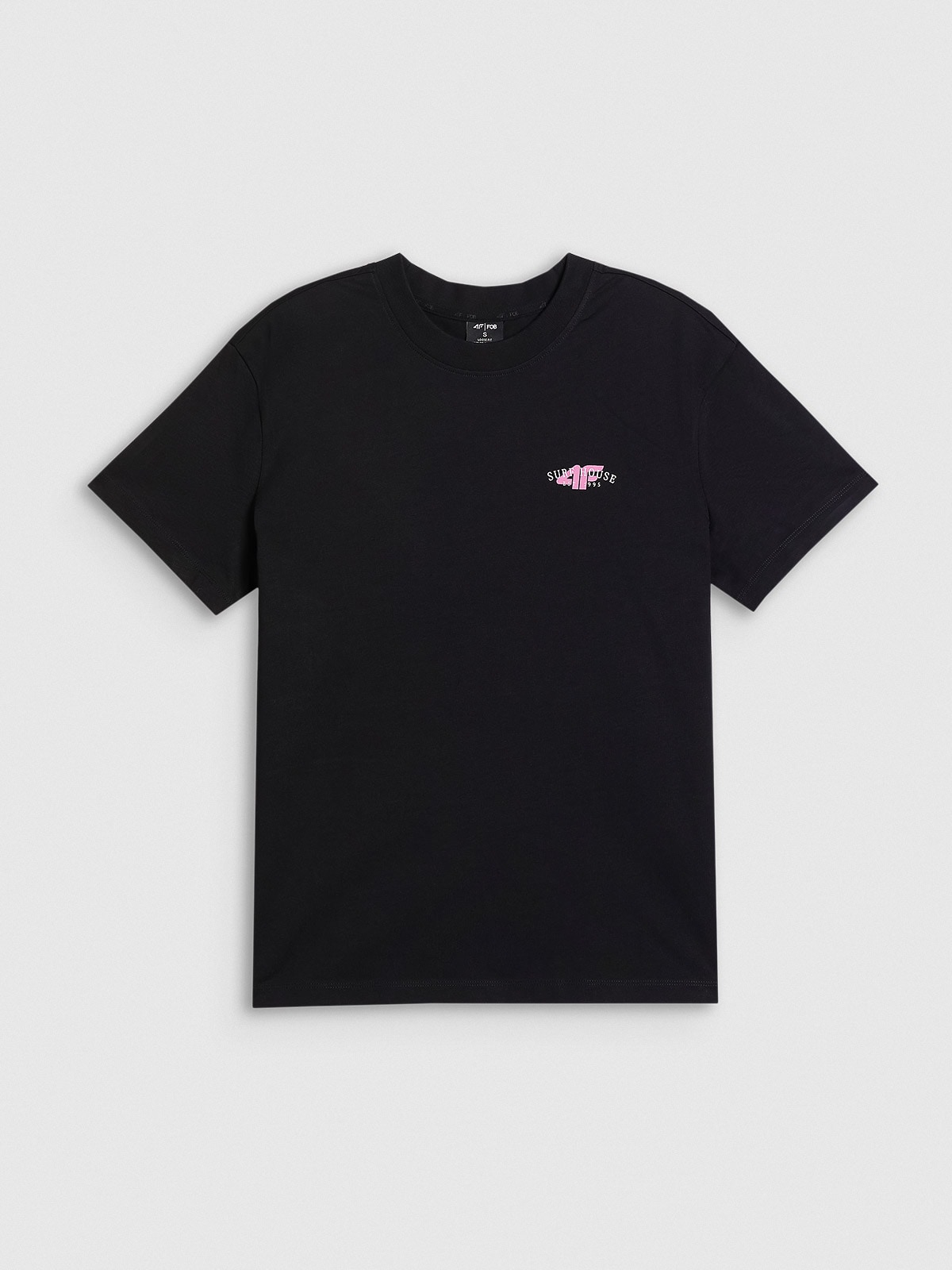 4F T-shirt loose z nadrukiem damski - czarny XS