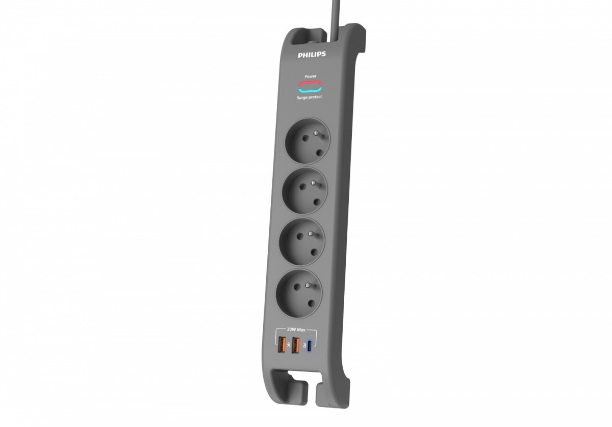 Philips Listwa antyprzepięciowa 2m, 4 gniazda, 1xUSB-C, 2xUSB-A,PD 20W / QC Phil-SPN4140GA/60