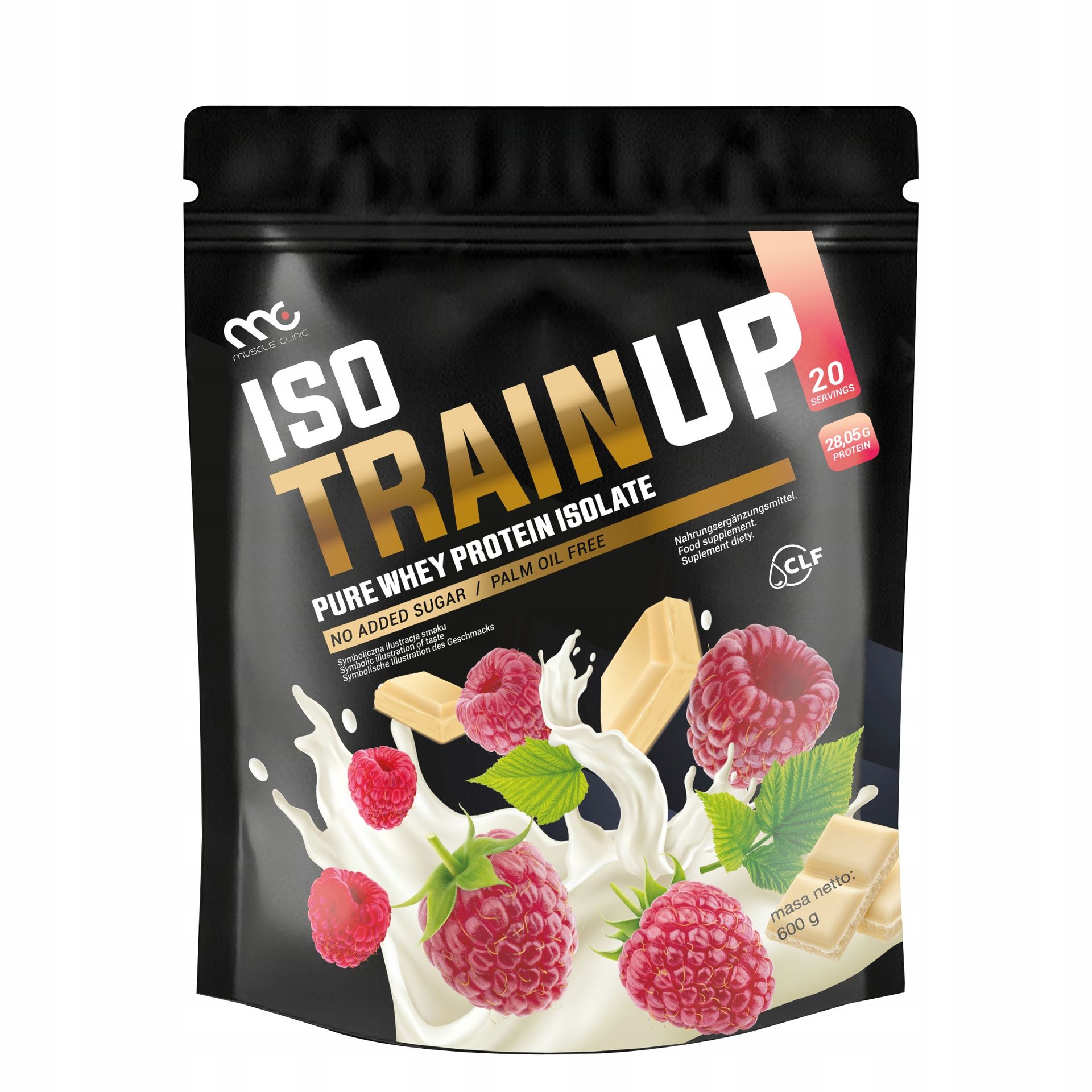 MUSCLE CLINIC ISO TRAIN UP 600g Izolat białka 92g BIAŁA CZEKOLADA MALINA