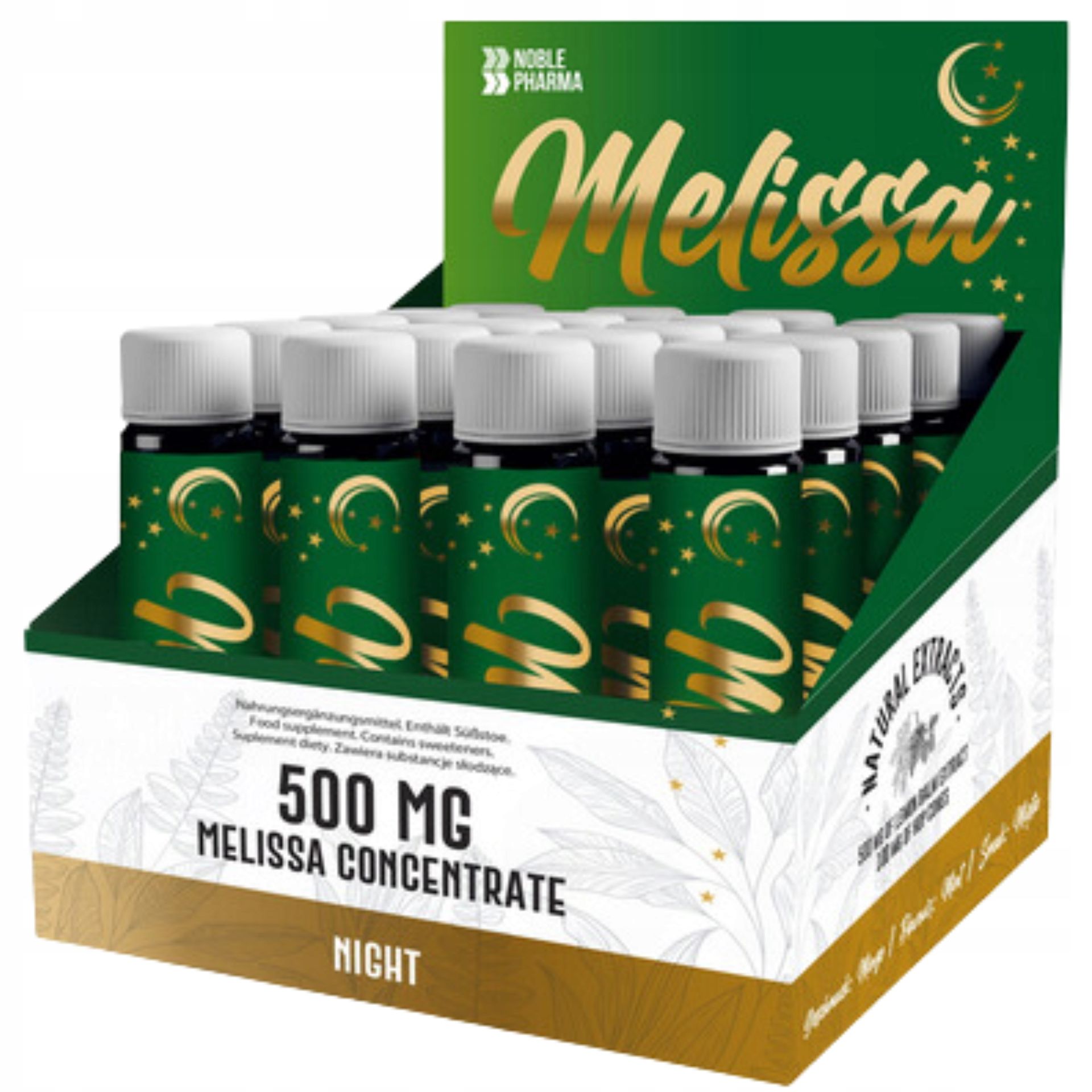 MELISSA NIGHT 20 FIOŁEK PO 25ml SHOT REDUKCJA STRESU POMOC W ZASYPIANIU