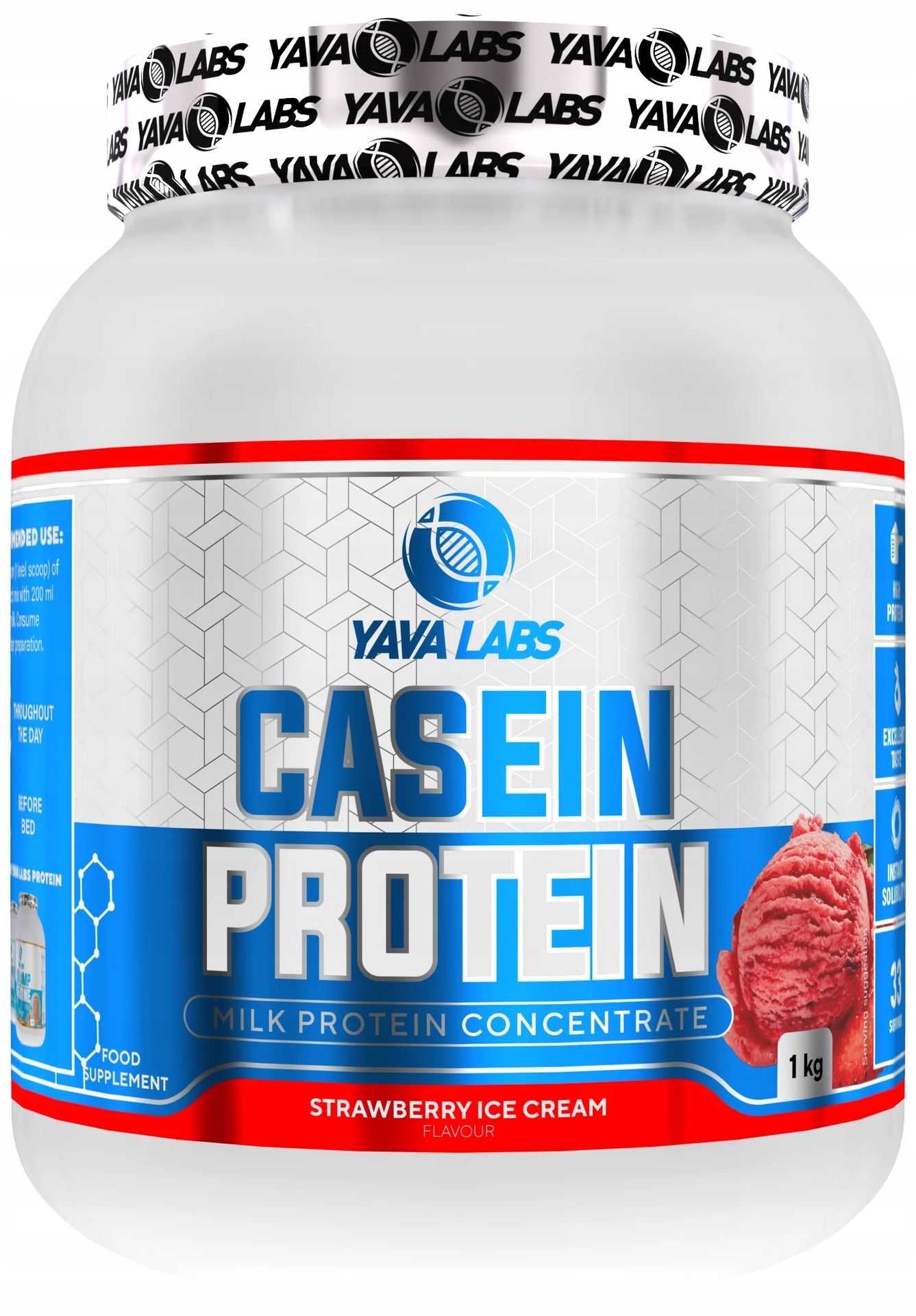 Białko na noc Protein Białko Kazeinowe yava labs Lody Truskawkowe 1kg