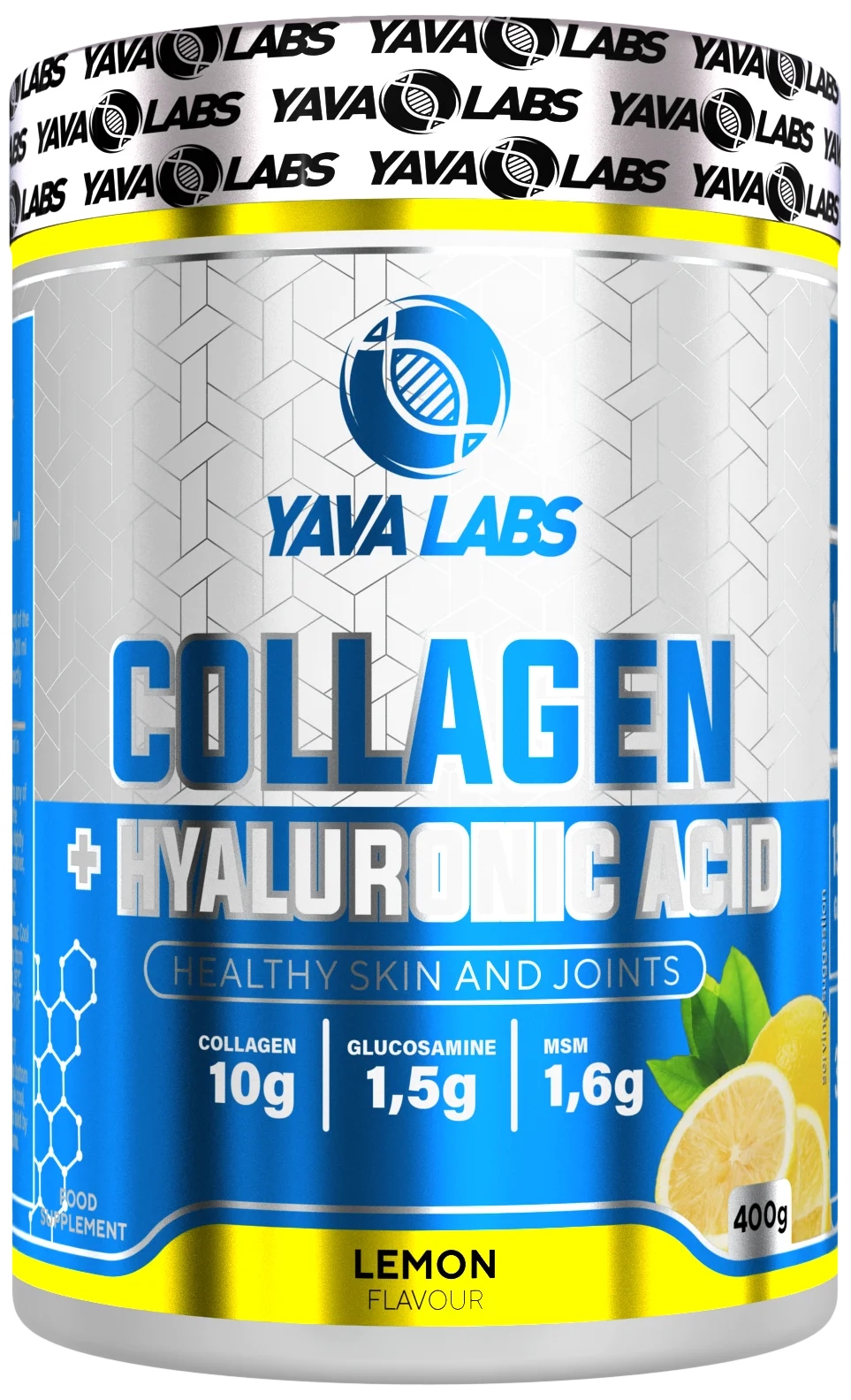 YAVA LABS KOLAGEN W PROSZKU KWAS HIALURONOWY HIALURON 400g CYTRYNOWY