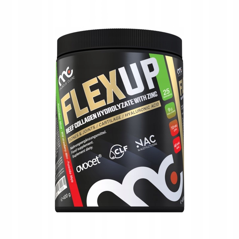Collagen Muscle Clinic Flex Up Hydrolizat Hialuron 400g Poziomka - Mięta
